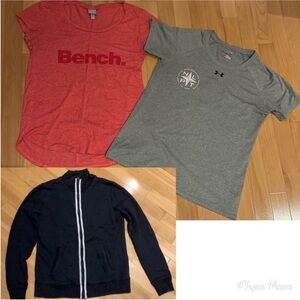 3 Tops:Grey Under Armour & Red Bench Short Sleeve Tees & IZOD Sweatshirt -size S
